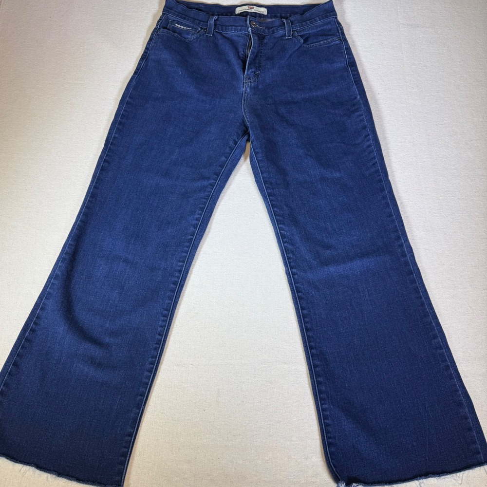 Levi's Bootcut Jeans Women's 12 Perfectly Slimming Dark Wash Raw Hem Stitching